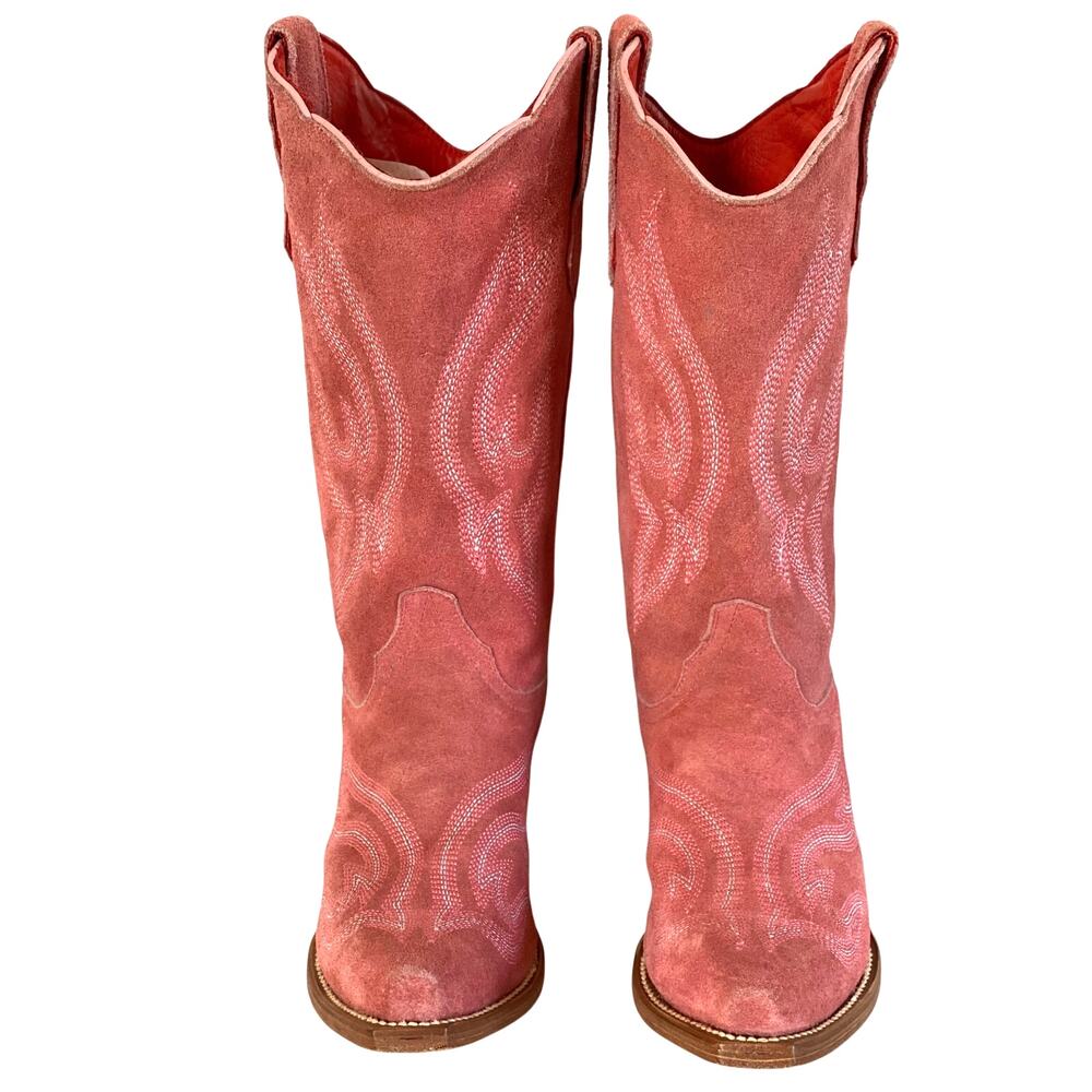 Planet Cowboy Pink Suede Western Boots Womens 8.5 USA Snip Toe Cowgirl Nashville - Picture 3 of 16